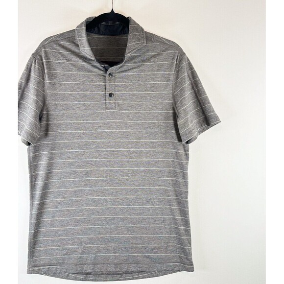 Lululemon Mens Polo Shirt Gray Evolution Short Sleeve Striped Performance Small - Picture 4 of 8